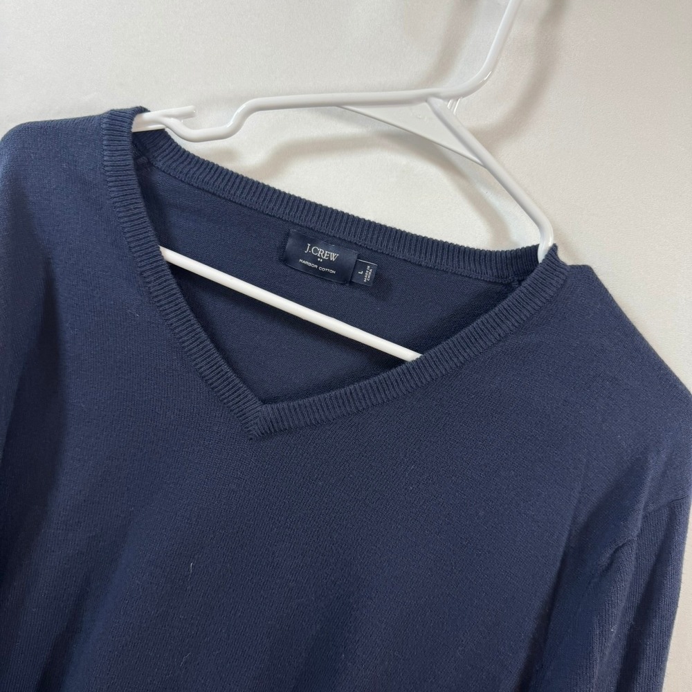 J.Crew Harbor Cotton Navy Blue V-Neck Sweater Mens Large F4697 Merino Wool Blend